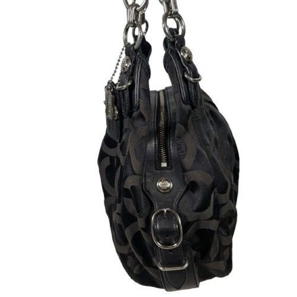 Coach Maggie Shoulder Bag Optic Op Art Signature Black on Black Hobo Purse 15757 - Picture 5 of 16